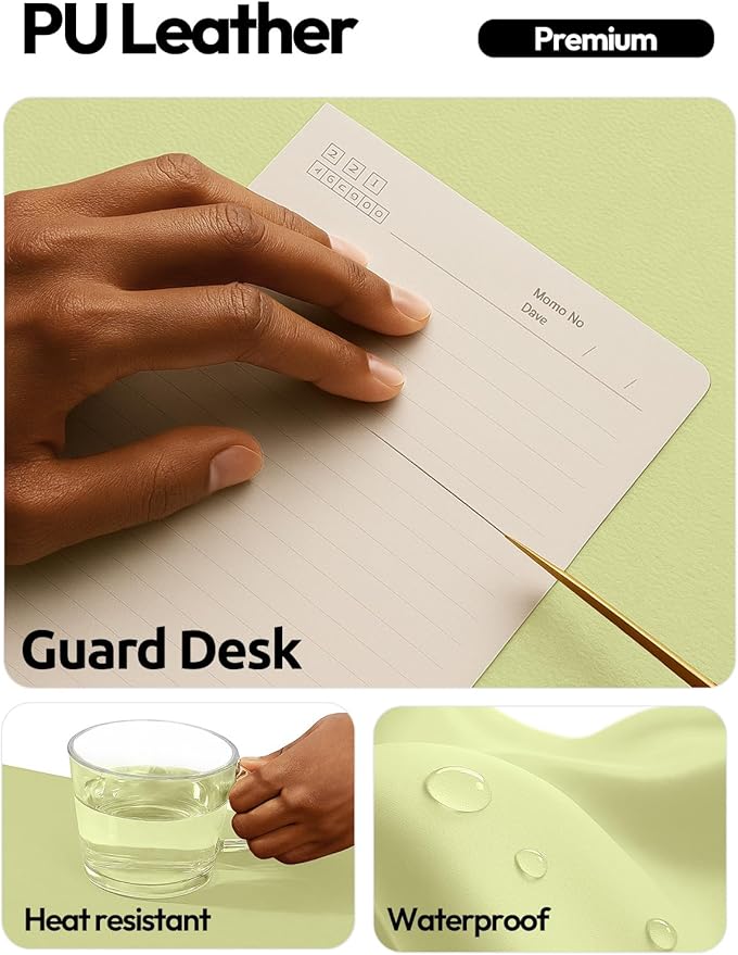 YSAGi Leather Desk Protector, Office Mat, Large Mouse Mat, Non-Slip PU Leather Blotter, Laptop Desk, Waterproof Writing Pad for Office and Home (Peak Green, 35.4" x 17")