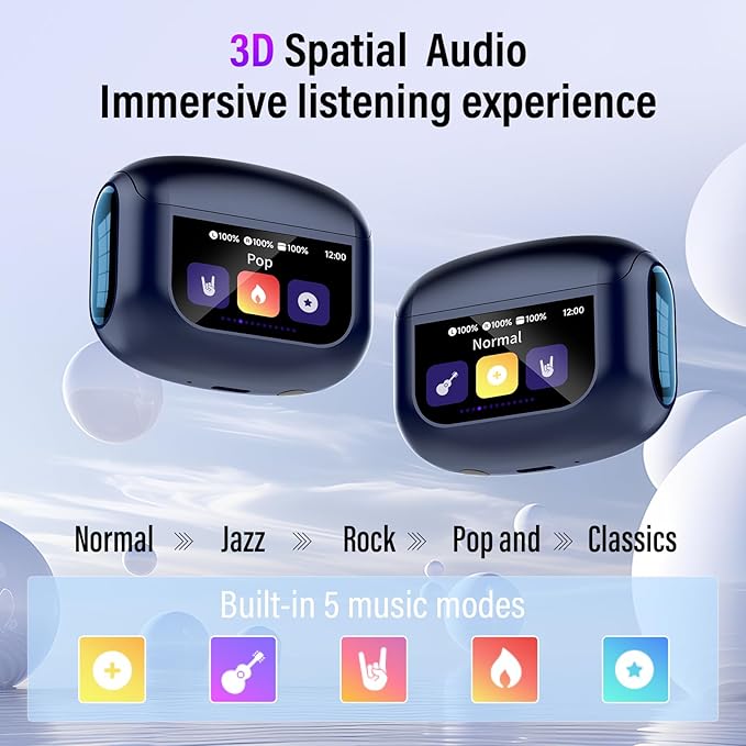 Wireless Earbuds, Bluetooth 5.4 Headphones with Touch Screen, 48H Ear Buds with ANC/ENC Noise Cancelling/Transparency Mode, IPX7 Earphones with 5 EQ Modes, Sapphire Blue