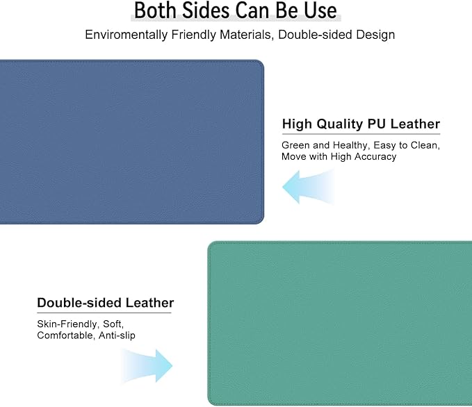 Dual Sided Leather Desk Mat - Waterproof Desk Pad - Ideal for Large Mouse Pad and Desk Mats on Top of Desks (Blue, 25"*13")