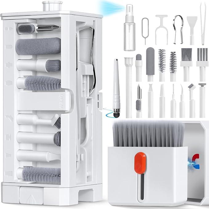 32 in 1 Cell Phone Cleaning kit with Charging Port Cleaner,Stylus Pen,SIM Tool,Keyboard Brush,Speaker Brush,Electronic Cleaning kit for iPhone,AirPods,iPad,Keyboard,MacBook,Earbud,Camera Lens(White) by Inesore