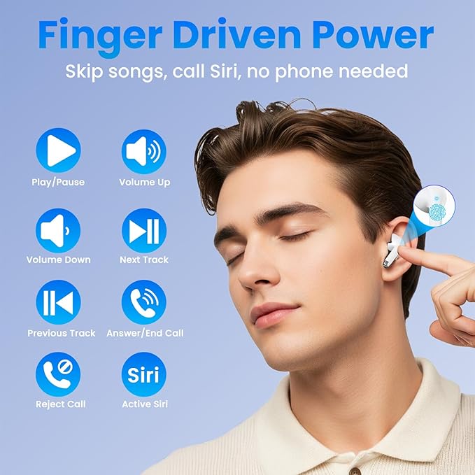 Wireless Earbuds, Bluetooth Headphones with Deep Bass Stereo, 48H Playback Ear Buds with LED Power Display, Lightweight, IPX7, in-Ear Earphones with Mic for iPhone/Android/iPad, White