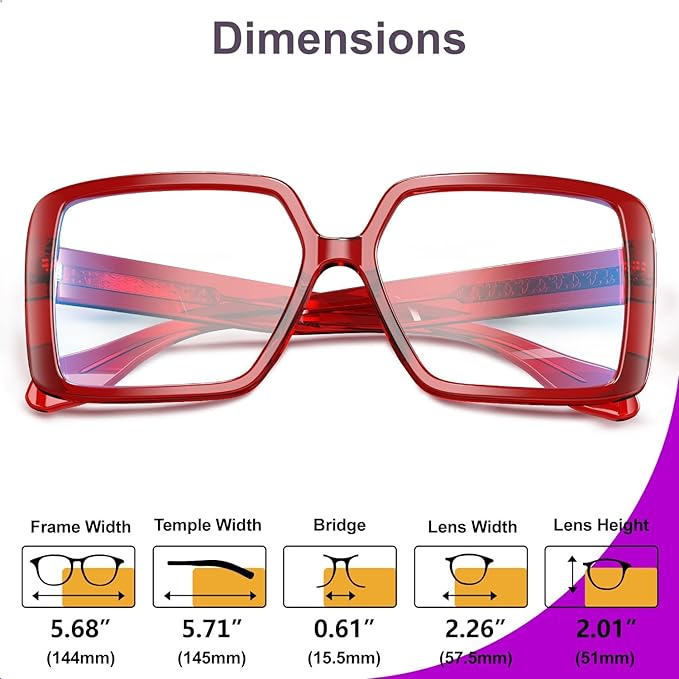 VISOONE Oversized TR90 Blue Light Blocking Glasses Fashion Accessories Non Prescription for Women Harvard