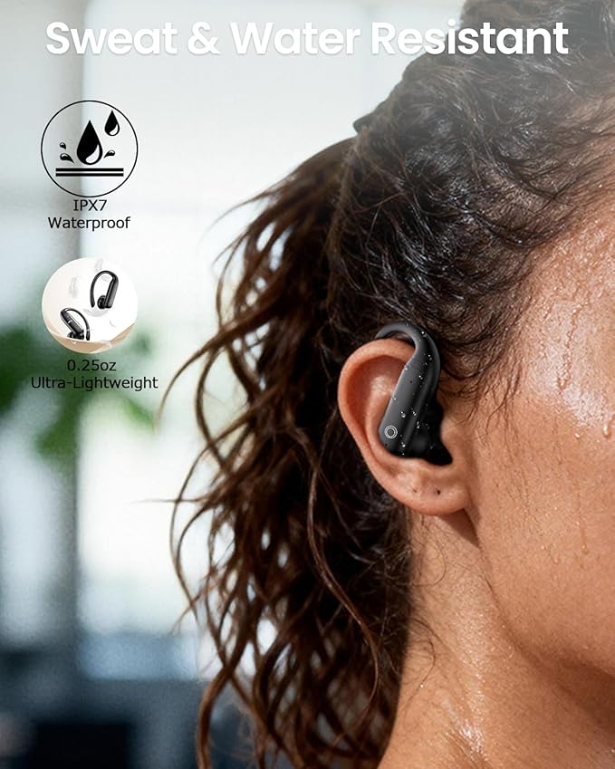 LEEMC Wireless Earbuds, Bluetooth Headphones 6.0, Ear Buds with Touch Screen, ANC ENC Noise Cancelling, 40H Bass Stereo Sound Over-Ear Earphones for iOS, Android, Sports, Workout, Black