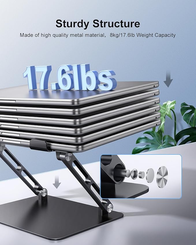 JOIOT Adjustable Laptop Stand Ergonomic Computer Riser Aluminum Laptop Stand for Desk Portable Notebook Stand Laptop Riser Holder Compatible with 10-17.3’’ Laptops Tablets,Black