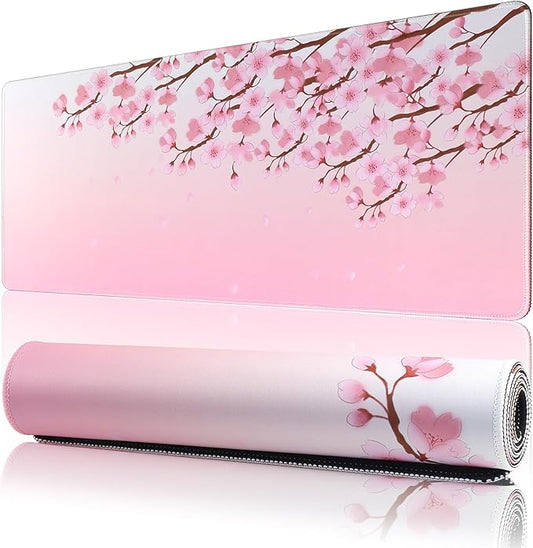 Large Mouse Pad Mat 11.8 x31.5 inches with Stitched Edge Non-Slip Rubber Base for Home Office Gaming Desk Mouse Pads Mats Accessories (Pink Flowers)