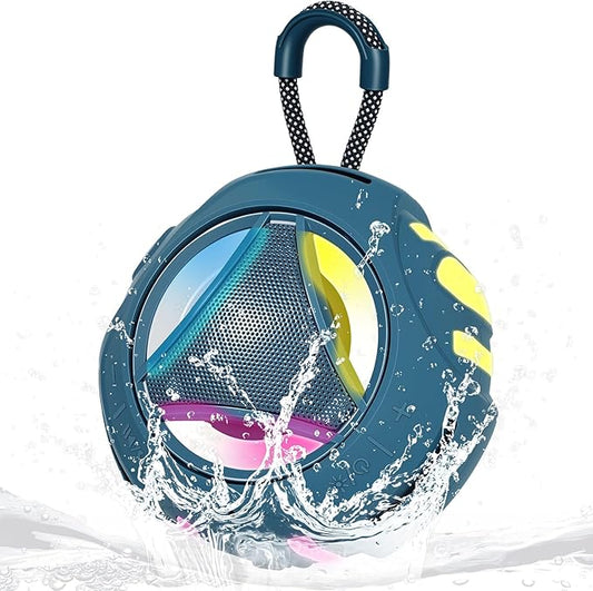 Portable Bluetooth Speaker, IPX7 Waterproof Shower Speaker, Wireless Outdoor Speakers, Floating, Built-in Mic, 24H Playtime with LED Lights, Loud HD Sound, Powerful Bass, Gifts for Unisex - Blue