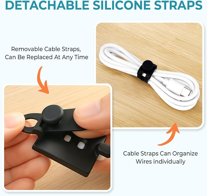 Kanemc Cable Clips Management Kit, 15 Cable Holder With Silicone Cord Ties, 15 Nylon Zip Tie, Extra 15 Screws & 8 Adjustable Cable Straps For Workspace Organizers PV Computer TV Under Desk Wire Setup - Image 6