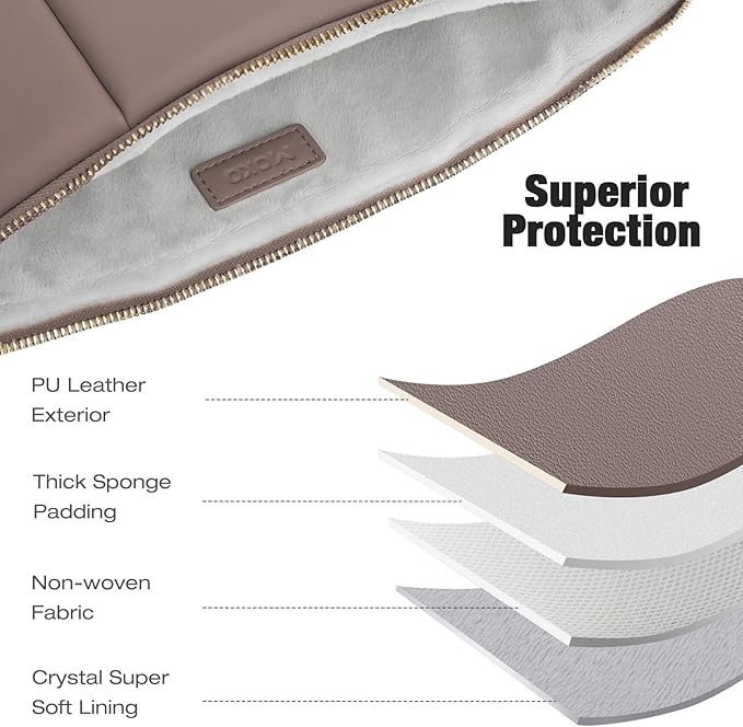 MoKo 13.3-14 Inch PU Leather Laptop Sleeve Fit with New Mac Neo 13", Mac Air 13'' M5 2026, Mac Pro 14'' M5, Mac Pro 13" M2/M1, Built-in Elastic Band, Laptop Carrying Case, Coffee