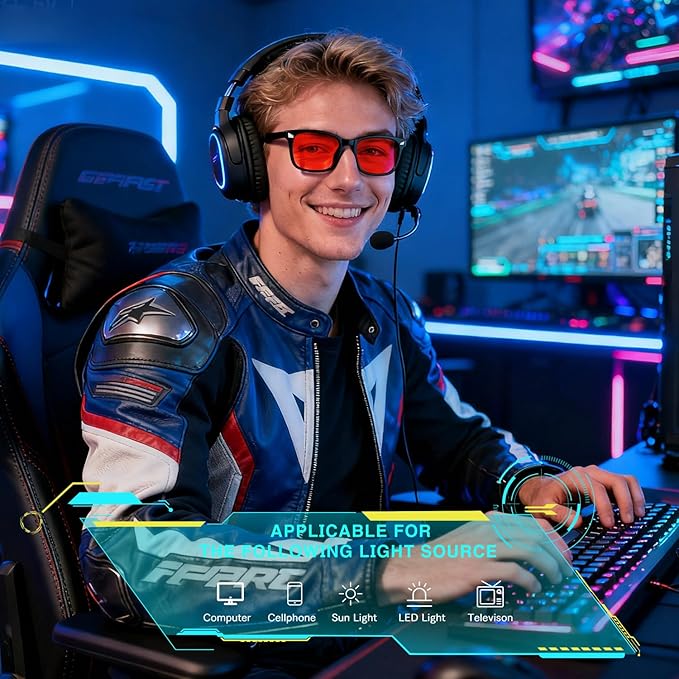 Red Lens Glasses Blue Light Glasses Men Women - 99.9% Blue Green Blocking for Computer, Gaming, TV, Phone Screens - 3 Pair