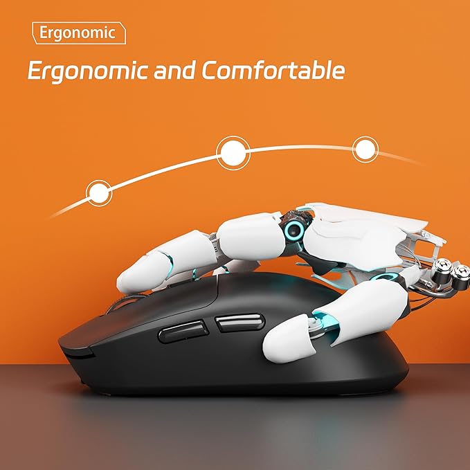 Uiosmuph G01 Wireless Mouse, USB C Rechargeable Ergonomic Computer Mouse, 2.4GHz Optical with USB Receiver & Type C Adapter for Laptop, PC, Mac, Chromebook - Black