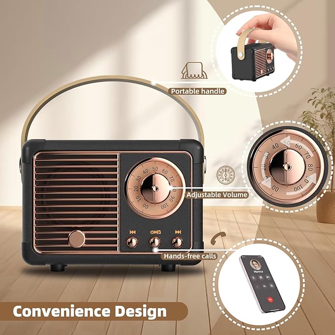 Bluetooth Speaker Retro Wireless Speaker Vintage Decor Room Decor Portable Outdoor Support USB/TF Card/AUX for Home Party Camping Birthday Gifts for Men,Teenage Boys,Him,Dad,Boyfriends(Black)