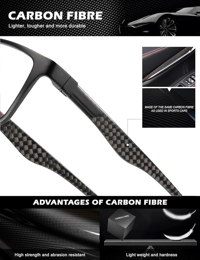 ANYLUV Carbon Fiber Reading Glasses for Men Women, Blue Light Blocking Computer Readers, Anti Glare Spring Hinge