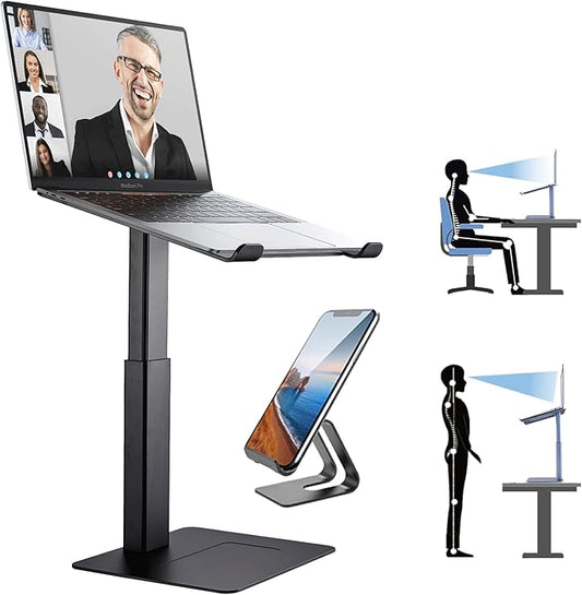 Laptop Stand for Desk, Ergonomic Sitting and Standing Laptop Riser for Notebook MacBook 11-17 Inches，DJ Laptop Stand Adjustable Height from 7-15 Inches Aluminum(Black)