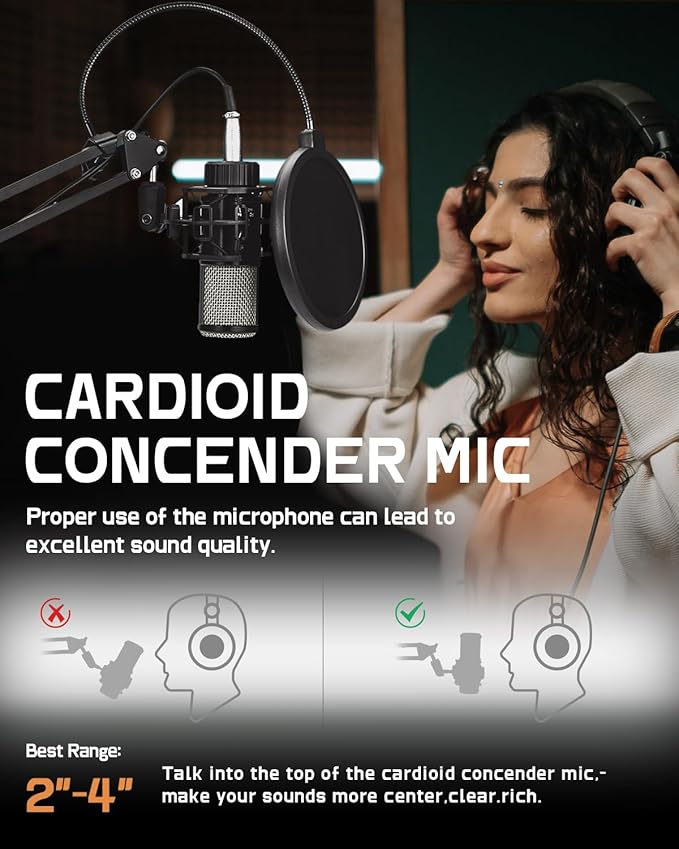 ALABS XLR Condenser Microphone, Professional Cardioid Recording Microphone Kit with 25mm Diaphragm for Streaming, Podcasting, Singing, Vocal, Studio Mic with Boom Arm, Pop Filter (AC22)