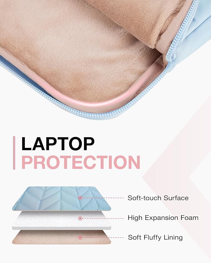 BAGSMART Laptop Case with Handle, Puffy Padded Laptop Bag Sleeve for Women, Portable MacBook Air/Pro Computer Case, 15-16 inch, Blue