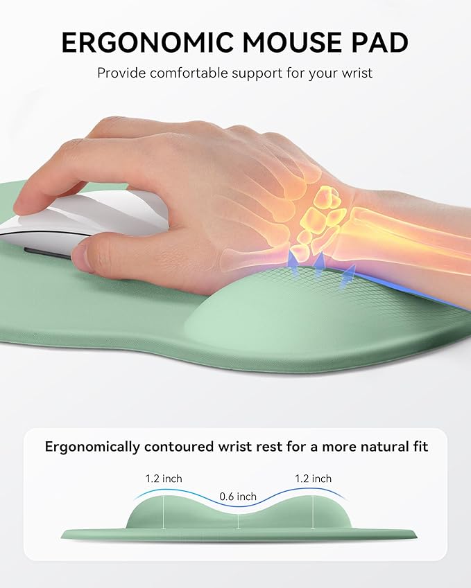 Mouse Pad with Wrist Rest, Ergonomic Mouse Pads for Desk, Office Non-Slip Mousepad with Gel Wrist Support(Green, 10.6''L x 9''W)
