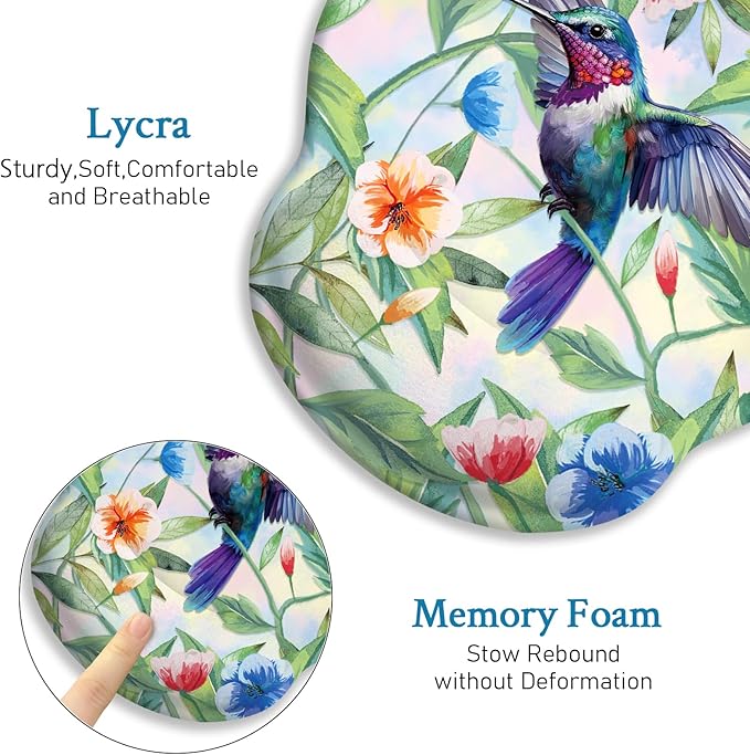 Blusabaca Mouse Pad with Wrist Rest, Hummingbird Ergonomic Mouse Pads Wrist Support for Desk, Cute Gaming Mousepad for Wireless Mouse Laptop Computer Work Home Desk Accessories Office Supplies Decor