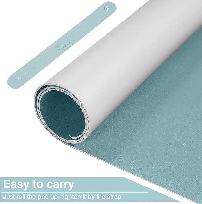 TOWWI Dual Sided Desk Pad, Large Desk Mat, Waterproof Desk Blotter Protector Mouse Pad, Leather Desk Pad Large for Keyboard and Mouse (24" x 14", Blue/Silver)