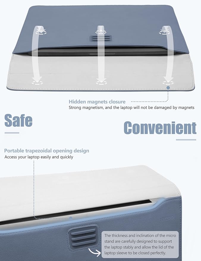 HYZUO 13 Inch Laptop Sleeve Case Bag with Adjustable Stand for MacBook Air 13 M5 A3449 M4 M3 M2 M1 2026-2018, 13" MacBook Neo 2026, MacBook Pro 13 M2 M1 2026-2016, Surface Pro, XPS 13, Haze Blue