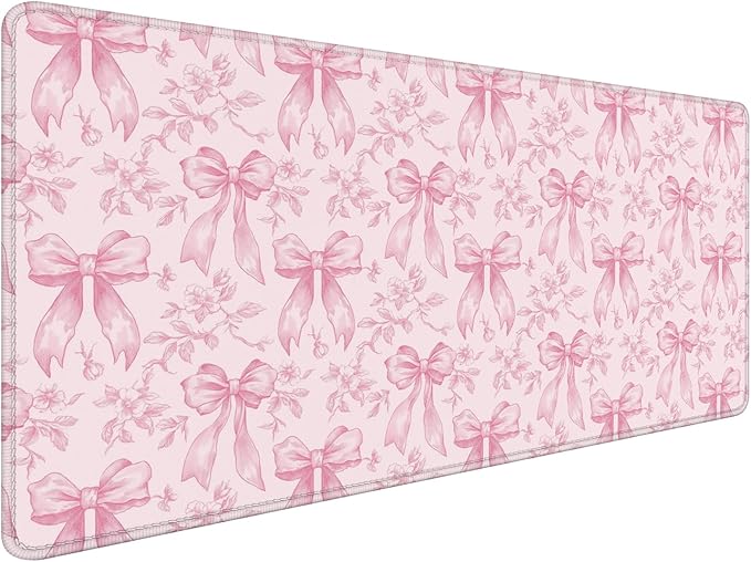 Coquette Pink Floral Large Mouse Pad 31.5x15.7inch, Trendy Girly Pink Bow Peony Flower Aesthetic Large Extended Computer Desk Mat Mousepad for Keyboard and Mouse, Preppy Desk Accessories