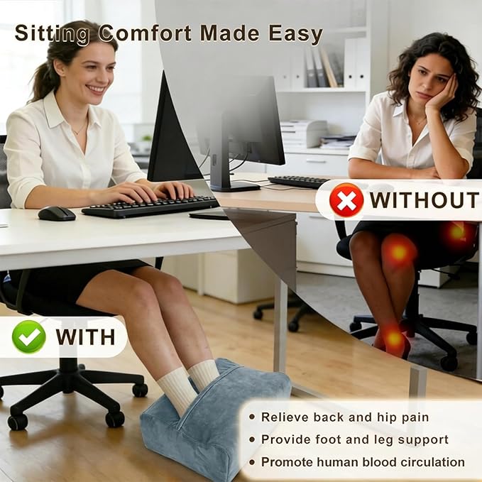 Foot Rest for Under Desk At Work,Ergonomically Designed Home Footrest with Warm Feet Pocket,Comfort Foam Foot Stool Used As A Foot Or Leg Elevator Under Desks,Office Chairs & Sofas or Couch - Grey