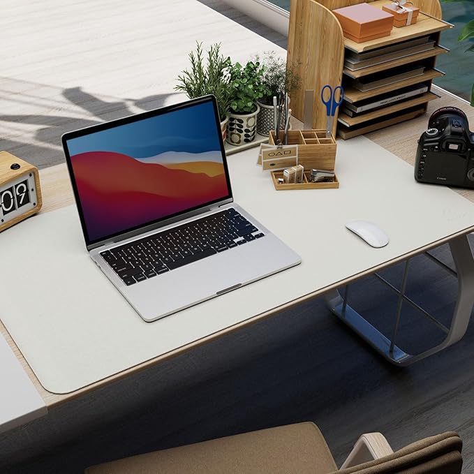 K KNODEL Leather Desk Pad Protector, Office Desk Mat, Large PVC Leather Desk Blotter, Non-Slip Mouse Pad (White, 17" x 35.4")