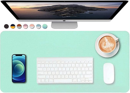 Dual Sided PU Leather Desk Pad, Mouse Pad, Office Desk Mat, Non-Slip Laptop Desk Pad, Waterproof Desk Writing Pad for Office and Home (23.6" x 11.8", Green+Blue)
