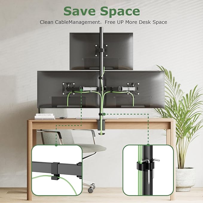 UPGRAVITY 3 Monitor Desk Mount for 17 to 32 inch Screens, Fully Adjustable Triple Monitor Stand with Tilt,Swivel,Rotate, Each Arm Holds up 17.6 lbs,VESA Mount 75x75/100x100mm, Clamp & Grommet Kit