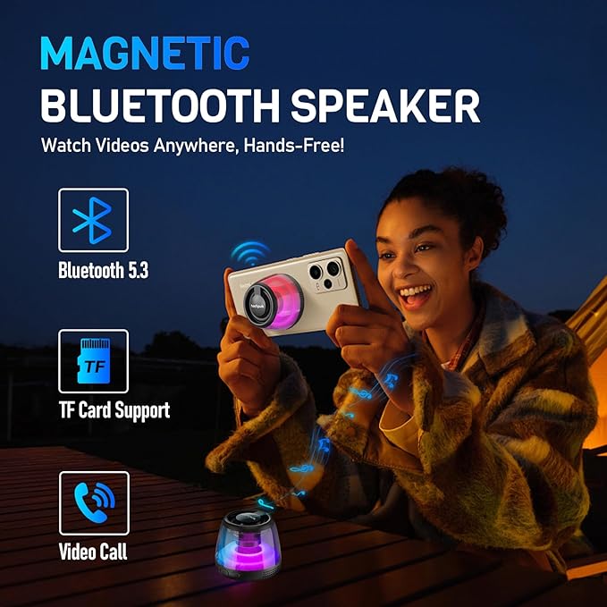 2 Pack Mini Bluetooth Speaker, Teen Gift Ideas, Loudspeaker with Bass Diaphragm, 5W Internal-Magnet Speaker, 7H Playtime,TWS, RGB Light, TF Card Slot