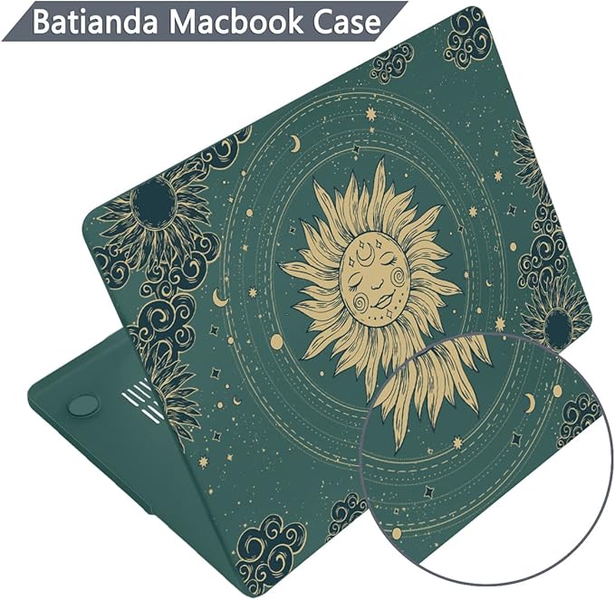 Batianda for MacBook Pro 14 Inch Case 2026-2021 Release M5 M4 M3 M2 M1 Pro/Max, 1.2mm Slim Graphic Hard Shell Cover with Keyboard Cover, Screen Protector 4-in-1 Bundle, Sun Goddess
