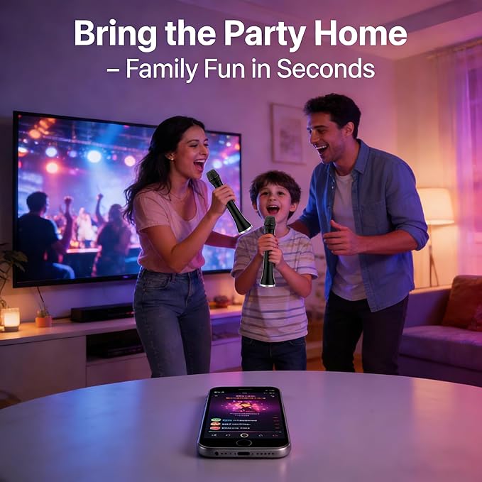 YF81 Wireless Bluetooth Microphone with 25W High Power, DSP Chip for Clear Sound, Dual Mic Connectivity for Duet Singing, One-Click Vocal Reduction for Karaoke, Portable Design with Loud Volume(Black)