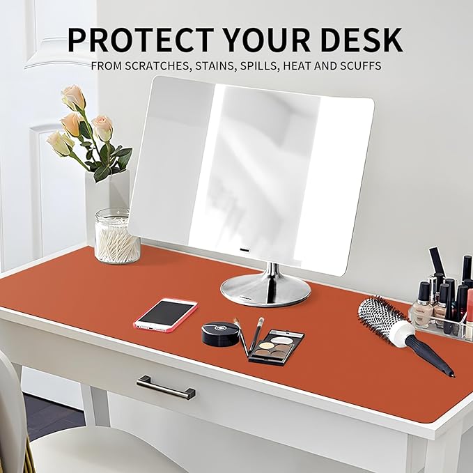 Large Office Leather Desk Mat, Large Mouse and Keyboard Pad, Laptop Pad, Desktop Protector(Dark Brown, 31.5 in. x 15.7 in.)