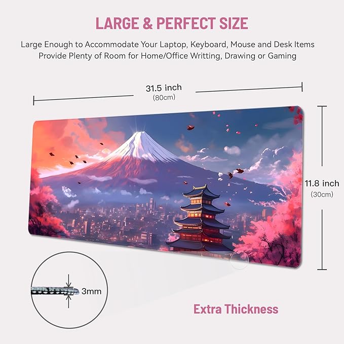 Mouse Pad Desk Mat Gaming Large Keyboard Cute Office Desktop Computer Laptop Blossom XXL Long Giant Big Kawaii Anime Aesthetic Girly Pretty Design Women Girl Oversized Wide 30x12'' Mousepad