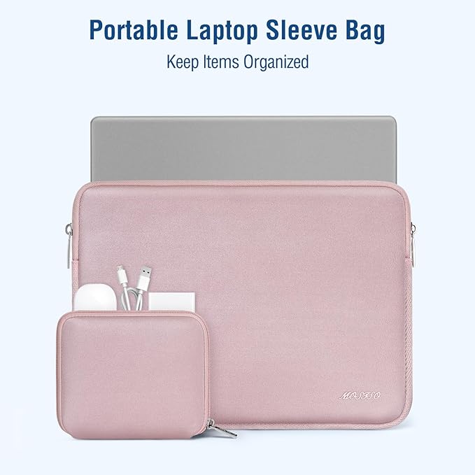 MOSISO Laptop Case 17.3 inch, 17-17.3 inch Laptop Sleeve Bag Compatible with Dell XPS/HP Pavilion/Ideapad/Acer/Alienware/HP Omen Notebook, Neoprene Computer Sleeve Bag with Small Case, Baby Pink