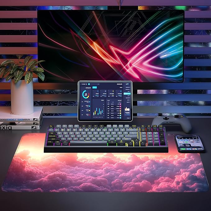 Mouse Pad, Large Anti-Slip with Stitched Edges Desk Mat Desktop Laptop Computer Desk Keyboard Mat,Table Protector Blotter Mat (Cloud, 35.4" x 15.7")