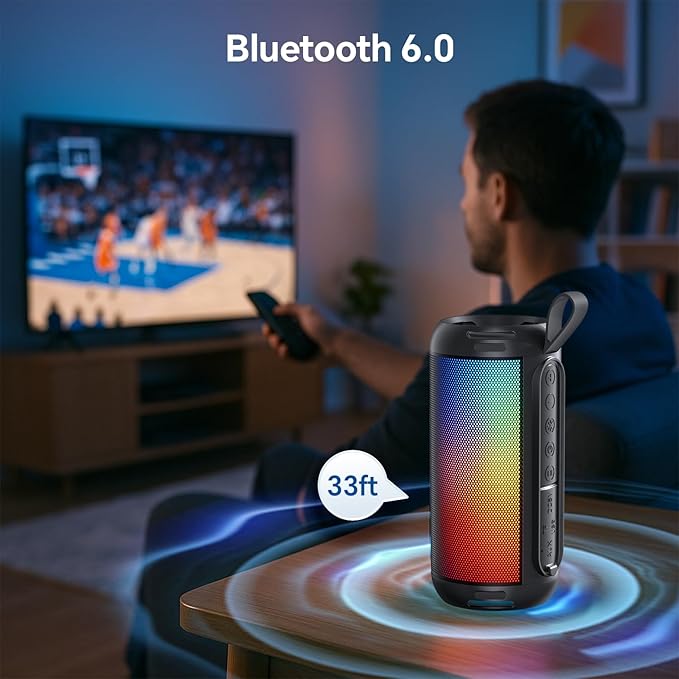 FULMINARE Bluetooth Speaker Wireless TWS Pairing 26W HD Loud Stereo Portable Speakers Bluetooth 6.0 with 16H Playtime, RGB LED Light, IPX5 Waterproof for Home Outdoor Party Gift Black