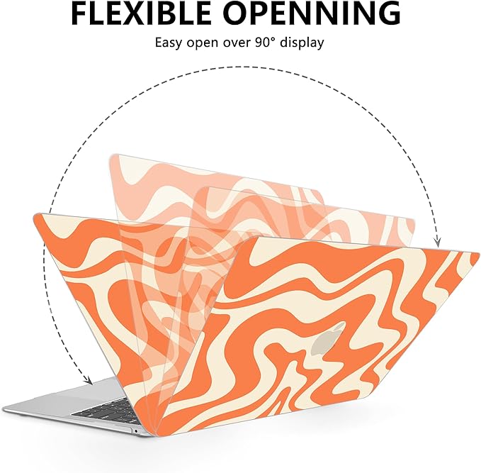 AKIT Compatible with MacBook Air 13 Inch Case M1 2022 2021 2020 2019 2018 A2337 A2179 A1932, Pattern Hard Shell Laptop Case+Screen Protector+Keyboard Cover for Mac Book Air 13.3 Inch, Orange Wave