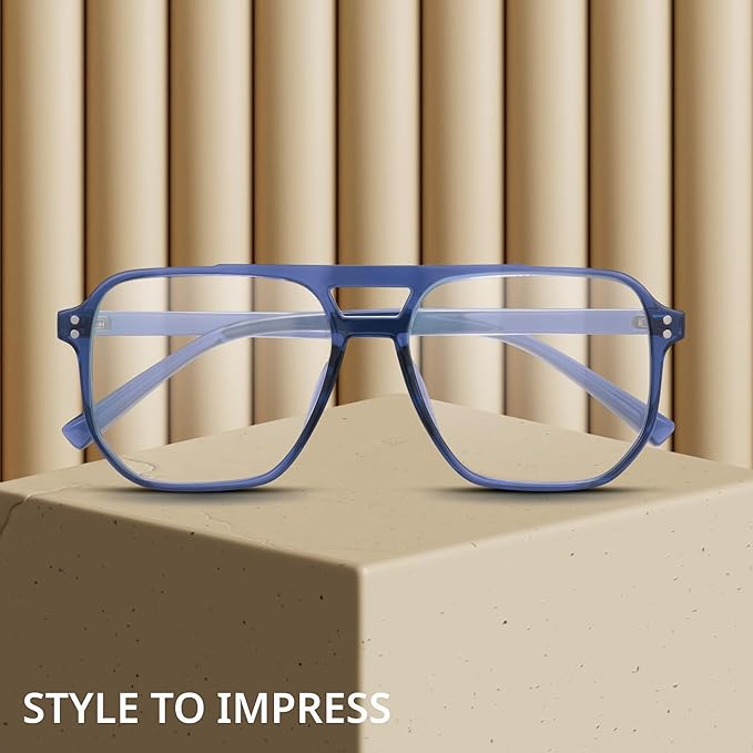 livho Retro Aviator Blue Light Blocking Glasses for Women Men with Soft Case, Trendy Rectangle Computer Eyeglasses