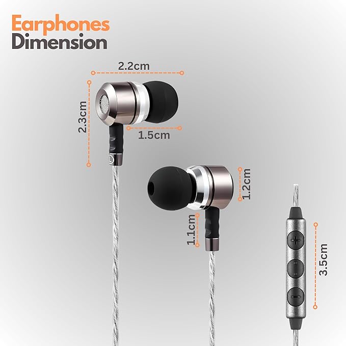 Sephia SP3060VC Wired Earbuds with Mic, in Ear Headphones with Deep Bass, Noise Isolating Earphones, 10mm Drivers, Tangle Free Cable, 3.5mm Jack