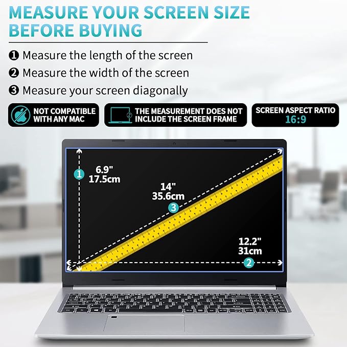 F FORITO 2 Pack 14 inch 16:9 Anti Glare Matte Laptop Screen Protector, Anti Scratch Anti Fingerprint Screen Filter Compatible with 14" Laptops with 16:9 Aspect Ratio (12.2" L x 6.9" W)