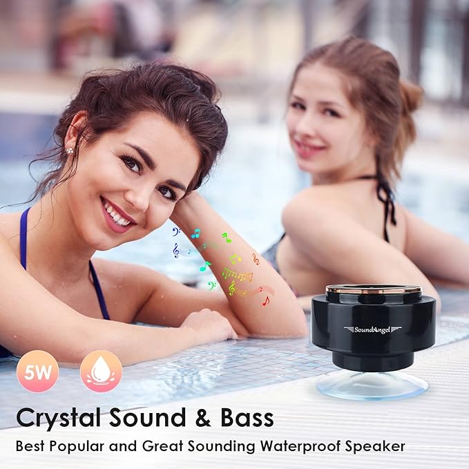 XLEADER SoundAngel Mate(2nd Gen) Pro Shower Speaker, Certified IPX7 Waterproof Bluetooth Speaker, 8W Crystal Sound&Rich Bass, 15H Playtime, with Suction Cup & Silicone Lanyard, Ideal Gifts, Rose Gold