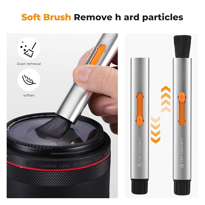 K&F Concept® Versatile Switch Lens Cleaning Pen, Replaceable Pen Tip with Cleaning Brush+Carbon Tip*2+24mm Full-Frame Cleaning Swab*6 for Camera Filters Screen Phone Computer Tablet AR VR Glasses - Image 5