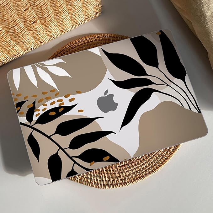 AKIT Compatible with MacBook Air 13 Inch Case M1 2022 2021 2020 2019 2018 A2337 A2179 A1932, Pattern Laptop Hard Shell Case+Screen Protector+Keyboard Cover for MacBook Air 13.3 Inch, Aesthetic Leaves