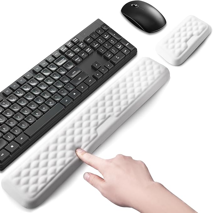 Keyboard Wrist Rest Mouse Wrist Support, Memory Foam Wrist Rest Pad for Computer Laptop, Ergonomic Wrist Cushion Support for Typing Pain Relief, Gaming Home Office, White