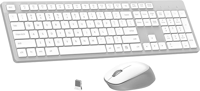 LeadsaiL K786 Wireless Keyboard and Mouse Combo, 2.4GHz Lag-Free Wireless, Full Size Ergonomic Keyboard Silent Mouse for Windows Mac PC Laptop, 12 FN Shortcuts, Long Battery Life - White and Grey