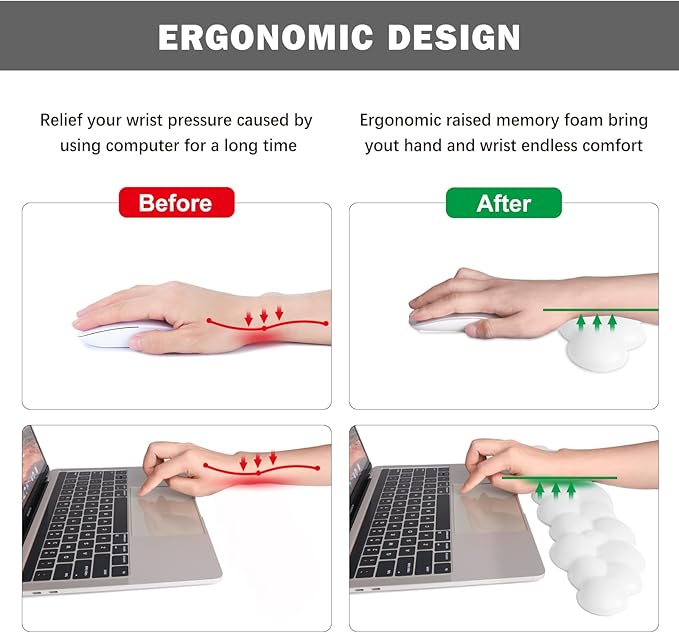 Cloud Keyboard Wrist Rest Pad Set,Enlarge PU Leather Memory Foam Wrist Cushion Support,Easy Typing Pain Relief,Mouse Wrist Rest Pad,Non-Slip Wrist Support for Home, Office,White