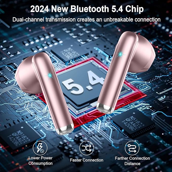 Wireless Earbuds, Bluetooth Headphones V5.4 Stereo Bass Ear Buds with ENC Noise Cancelling Mics,30H Bluetooth Earbuds with LED Display Charging Case, IP7 Waterproof Earphones for Android iOS【Mini】