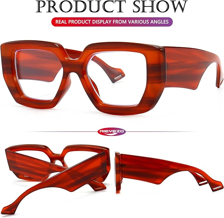 AIEYEZO Thick Frame Blue Light Glasses Men Women, Fashion Square Computer Eyeglass Anti Eyestrain & Prevent Headache