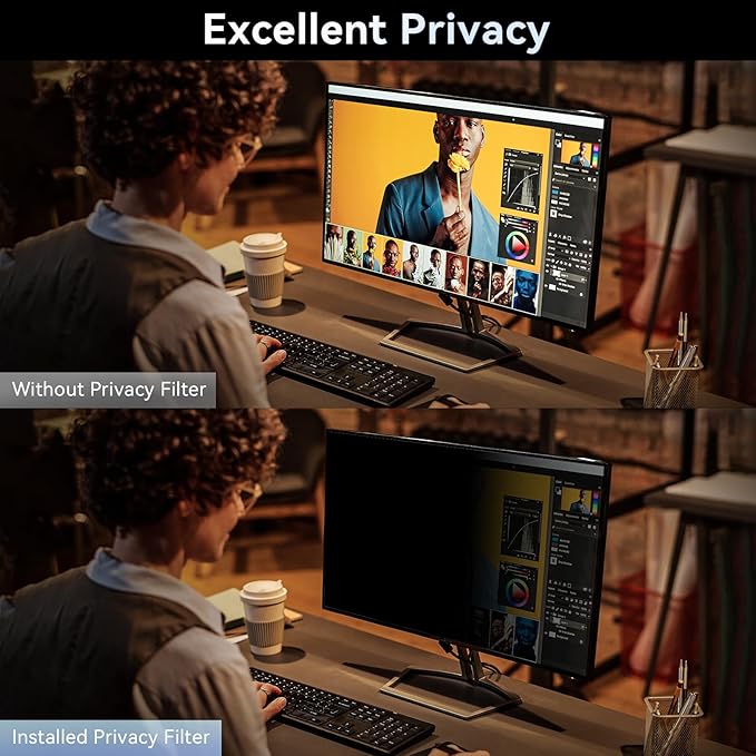 27 Inch Privacy Screen for Computer Monitor 16:9 Aspect Ratio, Eye Protection Anti Blue Light Glare Shield, 27in Removable Black Blackout Anti Spy Protector Film Desktop Security Private Filter