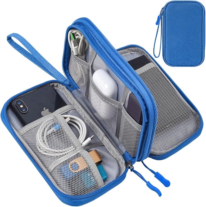 Cord Organizer Travel Cable Organizer Bag Tech Electronic Organizer Travel Case, Electronic Accessories Pouch Bag for Cable, USB, Cord, Charger, Phone, Power Bank, Earphone (Blue, Medium)